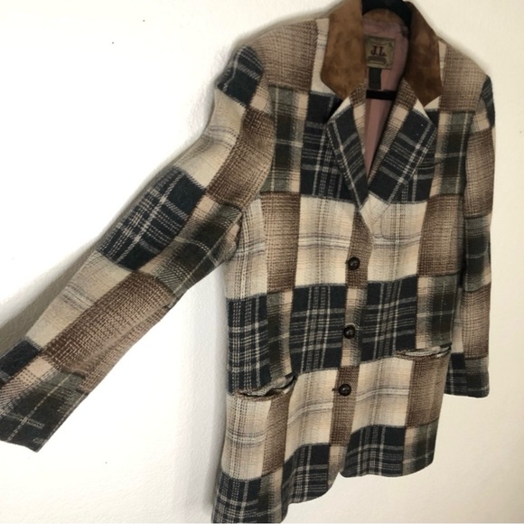 Vintage JL Colebrook Plaid Patchwork Wool Coat Size Large - Picture 3 of 6